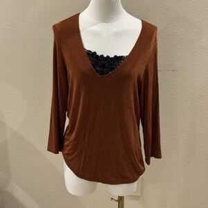 Vintage Y2k 90s Slinky Copper Black Lace Top Size S Whimsigoth Sexy West End